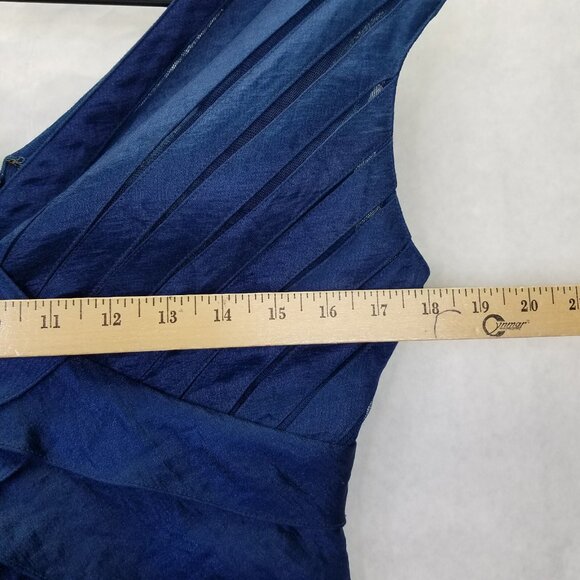 Adrianna Papell Dress 10 P Chiffon V-neck Taffeta Shutter Pleat Blue Sleeveless - Picture 12 of 13